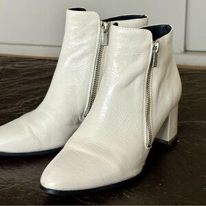 Calvin Klein Leather Winter White Ankle Boots with Dual Zipper